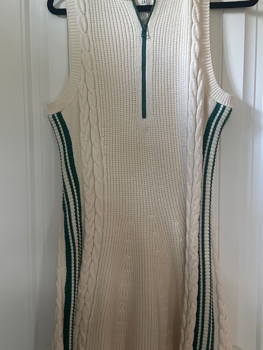 Anthropology Cream Knit Sleeveless Cable Dress with Green Stripe